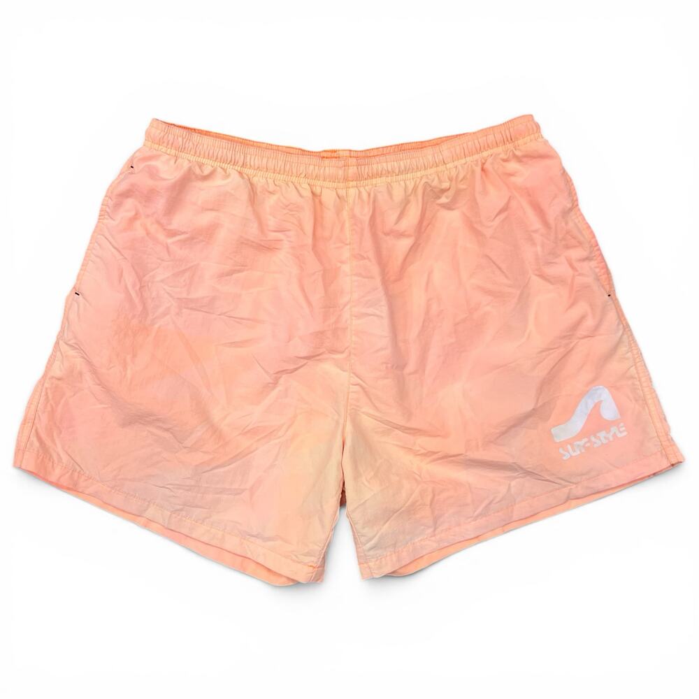 Vintage 90s Surf Style Swim Trunks XL Peach Orange Nylon Shorts Beach Surfer